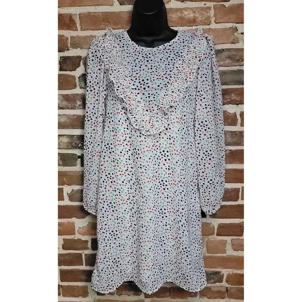 Compañía Fantástica Polka Dot Ruffle Dress Sz S Long Sleeve Playful Print